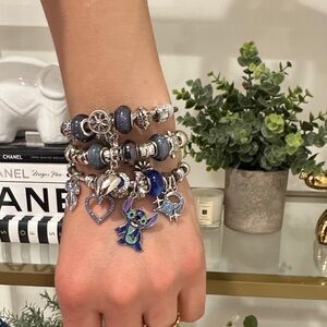 Silver and Blue Charm Bracelet Trio
